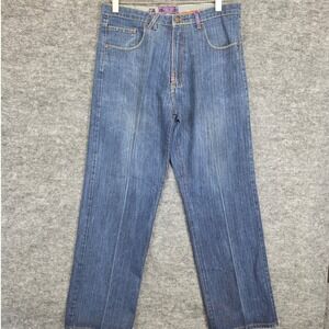 LRG Jeans Mens 36x32 Blue Denim Embroidered Straight‎ Leg Hip Hop Baggy Fit